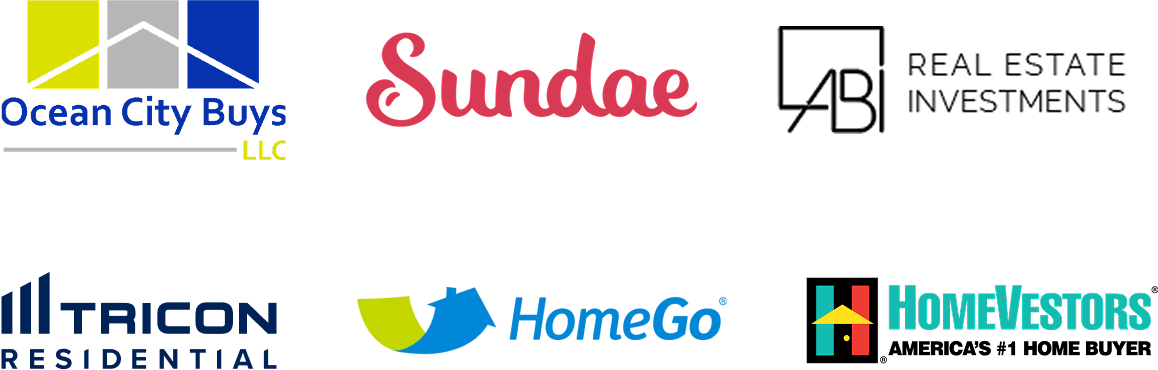 Cash buyer partners including Ocean City Buys, Sundae, ABI Real Estate Investments, Tricon Residential, HomeGo, and HomeVestors